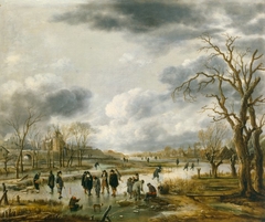 Scene on the ice outside the town walls by Aert van der Neer