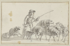 Schaapherder temidden van zijn kudde by Unknown Artist