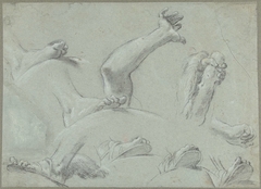 Schetsblad met studies van voeten, handen en een arm