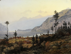 Schweizer Alpenlandschaft mit Fluss und See by Johann Wilhelm Schirmer
