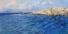 Sea and a rocky shore painting by Lea von Littrow by Lea von Littrow