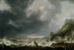 Ship in Distress off a Rocky Coast by Simon de Vlieger