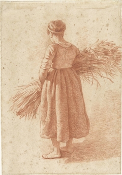 Staande vrouw met een bos graan by Unknown Artist