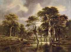 Stag Hunt in a Wood with a Marsh