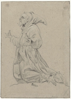 Studie van een knielende monnik, naar links by Abraham van Diepenbeeck