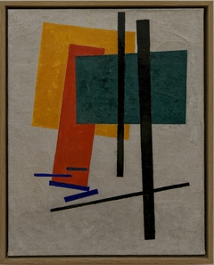 Suprematist composition with yellow, orange and green