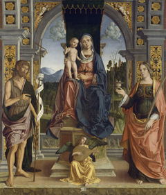 The Virgin and Child Enthroned, with Saints John the Baptist and Lucy by Marco Palmezzano