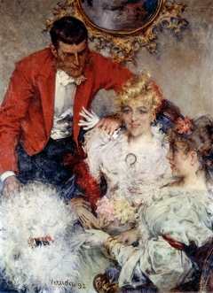 Trio. A man with two women in an interior by Umberto Veruda