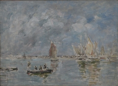 Barques et estacade by Eugène Boudin