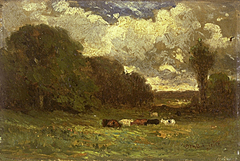 Untitled (landscape with cows and trees)