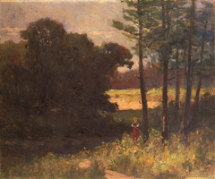 Untitled (landscape with trees and woman) by Edward Mitchell Bannister
