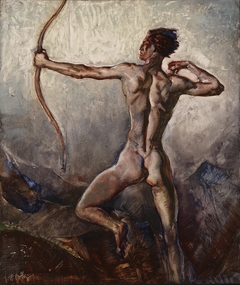 (Untitled) (Male Nude with Drawn Bow) by H Willard Ortlip