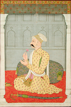 Vasudev-ji, kneeling against a bolster by Anonymous