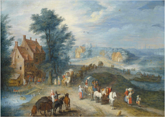 Village Street with Travellers by Joseph van Bredael
