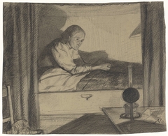 Vrouw Hogerhuis, zittend in bed (eerste ontwerp) by Richard Roland Holst