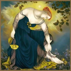 Woman With Yellow Rose by Rajka Kupesic