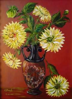 Yellow Dahlias in Tatar Vase by Elena Roush