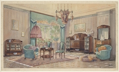 Zitkamer met palm by Monogrammist HK Nederland 20ste eeuw