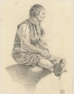 Zittende man, en profil naar rechts by Adrianus van der Koogh