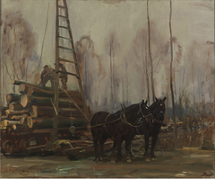 A BLACK TEAM IN THE JAMMER by Alfred Munnings