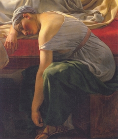 A sleeping woman in antique garment. The wet nurse of Alcyone. by Christoffer Wilhelm Eckersberg