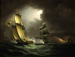 A Smuggling Lugger Chased by a Naval Brig by Thomas Buttersworth