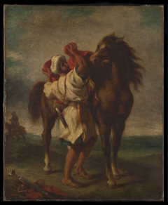Arabe sellant son cheval by Georges Décôte
