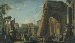 Capriccio met architecturale motieven van het Forum Romanum by Giovanni Paolo Panini