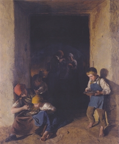 Children received their breakfast by Ferdinand Georg Waldmüller