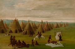 Comanche Village, Women Dressing Robes and Drying Meat