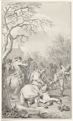 Dodelijke val van Willem III van zijn paard, 4 maart 1702 by Jacobus Buys