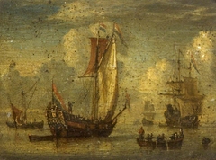 Dutch Men-o'-War and other Shipping in a Harbour by attributed to Reinier Zeeman