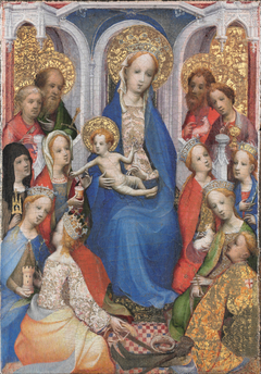 Enthroned Virgin and Child, with Saints Paul, Peter, Clare of Assisi, Mary Magdalene, Barbara, Catherine of Alexandria, John the Baptist, John the Evangelist, Agnes, Cecilia, Margaret of Antioch, and George by Master of Saint Veronica