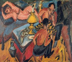 Erich Heckel and Otto Mueller Playing Chess by Ernst Ludwig Kirchner