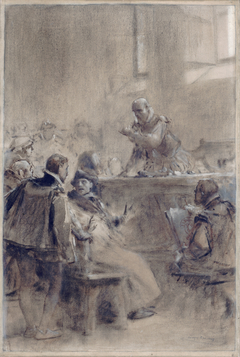 Esquisse pour l'escalier de la Sorbonne : Bernard Palissy ouvrant à Paris, avec la permission du roi, un cour public de minéralogie by Théobald Chartran