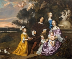 Family Group by an Ornamental Fountain in a Pastoral Landscape