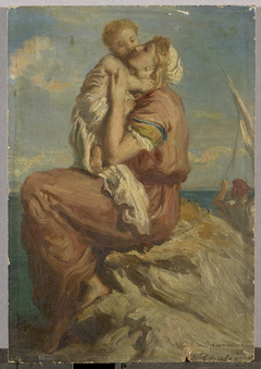 Femme de pêcheur de Mola di Gaete embrassant son enfant by Théodore Chassériau