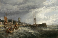 Fishing Boats Running Into Port: Dysart Harbour by Samuel Bough