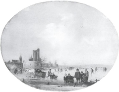 Fortified Town with a Frozen River by Willem Gillisz Kool