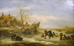 Frozen Canal with Skaters