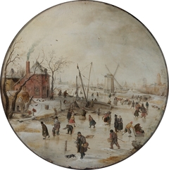 Frozen River with Skaters by Hendrick Avercamp