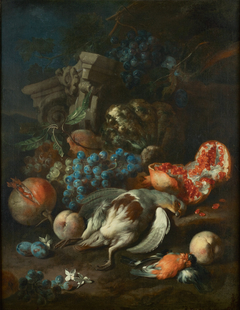 Früchtestück mit totem Rebhuhn und Gimpelmännchen by Franz Werner Tamm