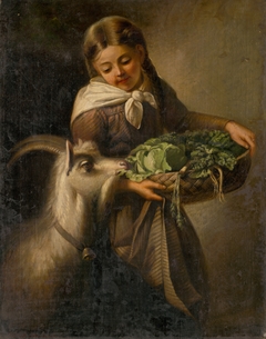 Girl with a Goat by Stredoeurópsky maliar z 2 polovice 19 storočia