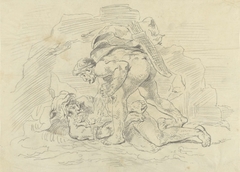 Hercules boeit Nereus by Eugène Delacroix