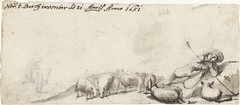 Herder speelt fluit bij zijn schapen by Harmen ter Borch