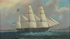 Het barkschip Henriette zeilend op een Oost-Aziatische rede by anonymous painter