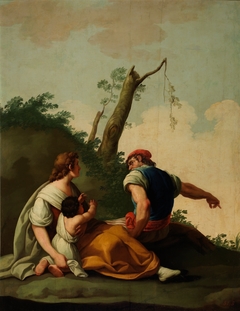Hombre y mujer con un niño en brazos by Zacarías González Velázquez