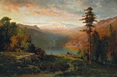 Indian by a Lake in a Majestic California Landscape by Thomas Hill