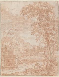 Italiaans landschap met een fontein op de voorgrond by Albert Meyeringh