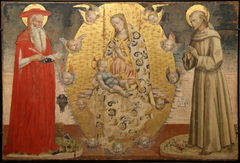 La Vierge et l'Enfant dans une gloire de chérubins entre saint Jérôme et saint François by Luca di Paolo da Matelica